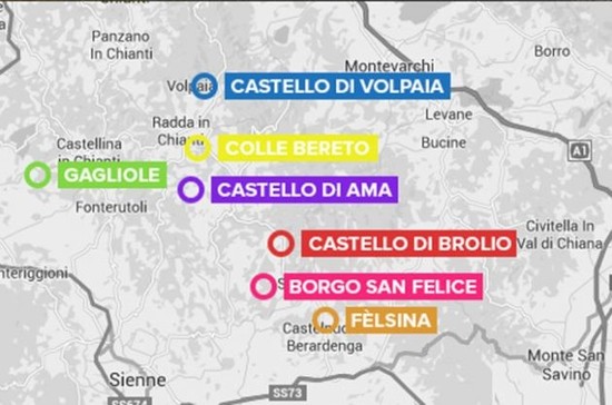 Image: map of Tuscan winery art tour