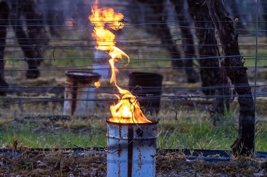 Ridgeview酒庄内燃烧着的煤油桶。 © Julia Claxton