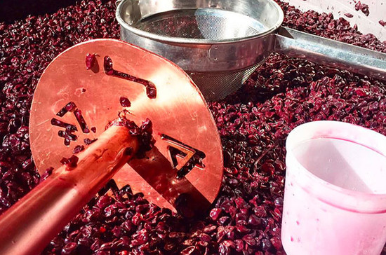 图片：在Dane Callars的酿酒厂，压榨前赤霞珠葡萄汁会与果皮浸在一起一段时间。图片版权：Bart Hansen Instagram