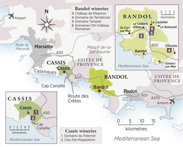Cassis and Bandol winery map