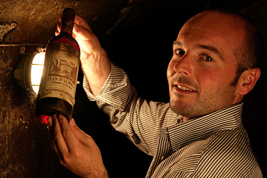 winemaker Alessandro Gallo and a bottle of Castello d'Albola 1962