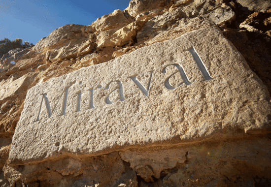Image: The stone carving at the entrance to Chateau Miraval