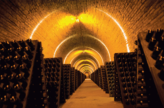 Riddling racks in Krug cellars