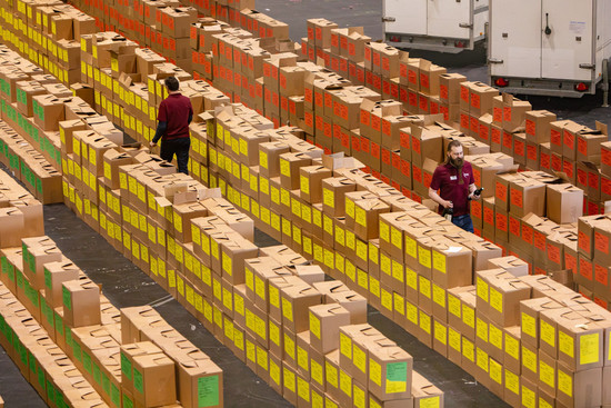 The DWWA 2026 warehouse, colour coded by day of judging with over 67,000 bottles categorised. Credit: Ellen Richardson