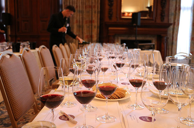 Wines ready and waiting for guests at the Isole e Olena masterclass at the Decanter Fine Wine Encounter 2017, held on 11 and 12 November - one of several classes held, from one on Chinese wine to others on top Bordeaux. Credit: Decanter / Chris Mercer