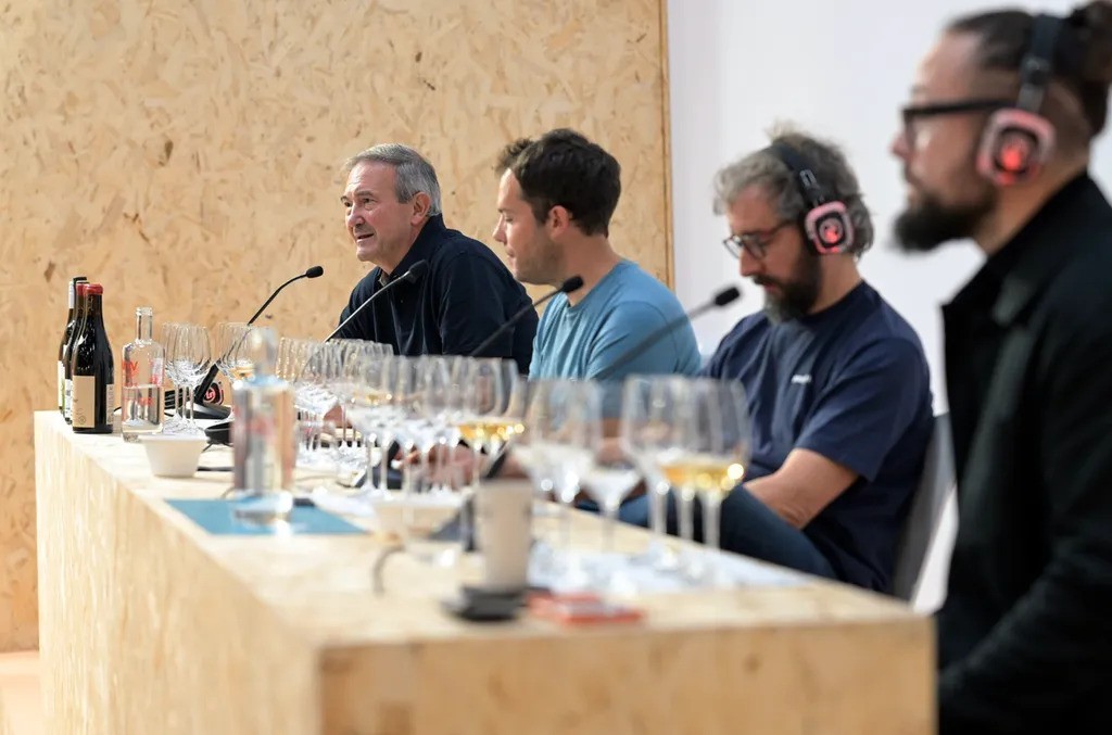  Jesus Barquín (Equipo Navazos), Jorge Olivera, Dani Landi (Comando G) and Fernando Mora MW (Bodegas Frontonio) speaking at the 2026 edition of Barcelona Wine Week (Image credit: Barcelona Wine Week)